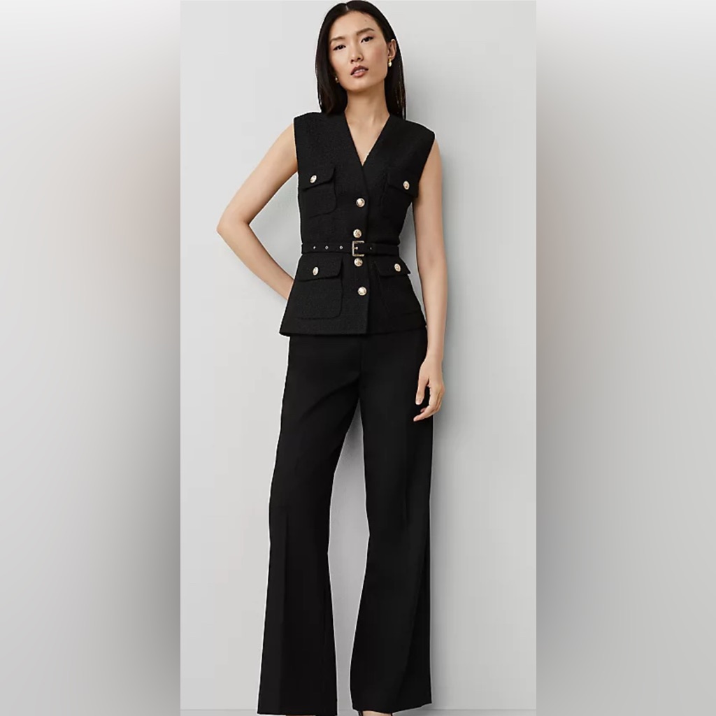 Ann Taylor Petite Tweed Belted Vest